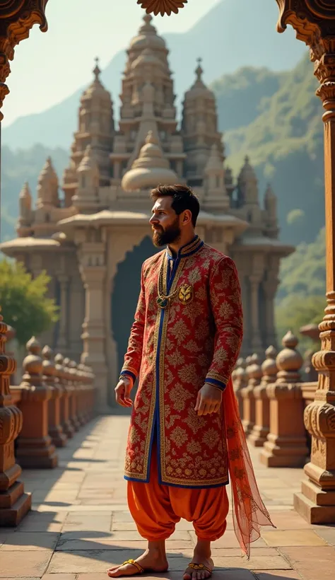 messi visiting indian temple in traditional indian attire