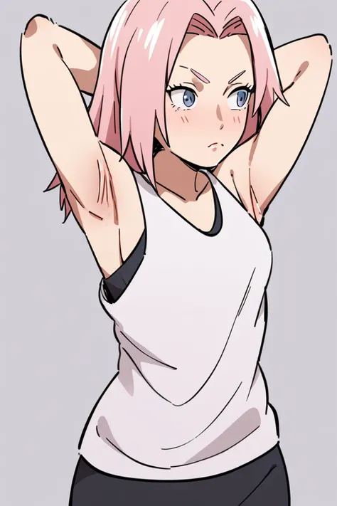 Haruno sakura from naruto shippuden wearing tank topwhile showing her armpit off