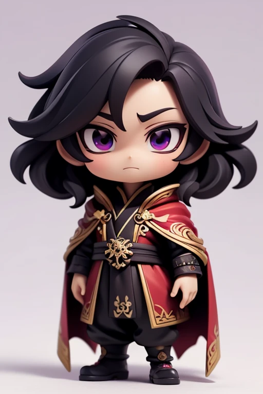 a close up of a small figurine of a gorgeous and dark evil vampire lord with a cape, arms spread out, t-pose, advanced digital chibi art, zhongli from genshin impact, the style of wlop, black - haired mage, hyperdetailed fantasy character, by Yang J, styli...