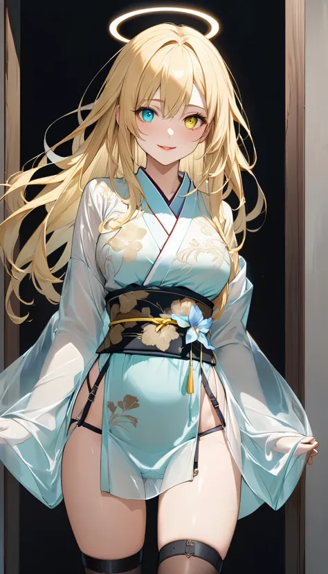 fresh illustration ,
Superfine painting,
very delicate illustration ,
Very fine details ,
1girl ,
( standing)
Height: 158cm,
Alone,
Beige Skin,
Cheeks are ruddy,
((The iris on the left is medium aquamarine and the iris on the right is yellow ))
((Compl...