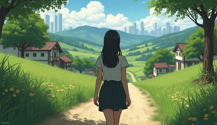 A girl returns village from city in 