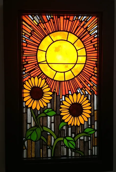 a  Stained Glass sun with a black frame and a black border,  mosaic ,  trending on pixabay , Art Nouveau,  Stained Glass art, sunflower  Stained Glass,  Stained Glass!!, backlit  Stained Glass,  Stained Glass window!!!!!, glowing  Stained Glass backdrop,  ...