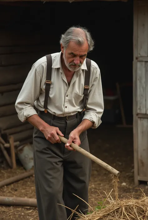 A vertical image of a Mennonite at work