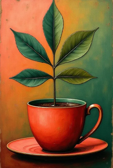  Richard Hamilton style abstract coffee art , Roy Lichtenstein, Andy Warhol,  worked with the colors night green , coral salmon and suede ,  art is a background for an art exhibition ,  create an Escher shapeshifter between the coffee bean and the coffee l...