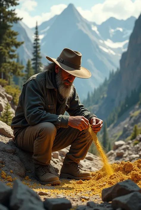 an image depicting a realistic prospector working on Gold Extraction and Processing