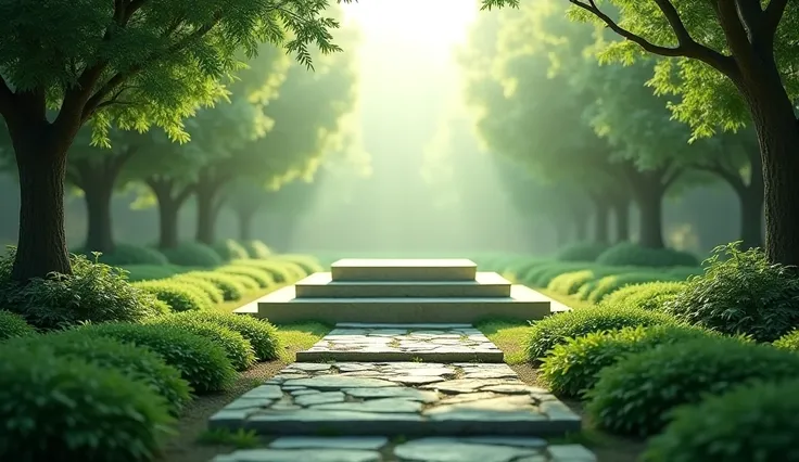 The serene grave of Musa (as), represented by a peaceful area with soft greenery and an ethereal glow