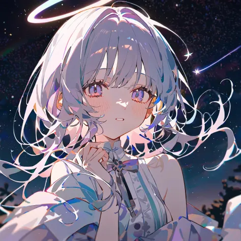 girl , pastel colors, white ,🫶🏻💗,🤍🫧🪽🦢,Ephemeral Dreams , background is white, Yume Kawa Girl,Angel,Shine,Night Sky, shooting star, Milky Way, greatest masterpiece in history, the most beautiful woman in the world, cute, look over here,I am the protagoni...