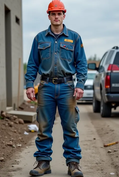  Generate a picture bon Josh Hutcherson
But he is not an actor but a construction worker with blue working pants that is a bit dirty and sweaty and he is also wearing a blue worker jacket but is not completely closed because you can also see an old dirty s...