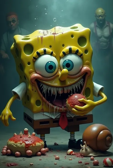 Believe me SpongeBob who is eating a Crab Patti and Gary his snail SpongeBob the beard smokes the rods is a drug addict and plays Bloodborne