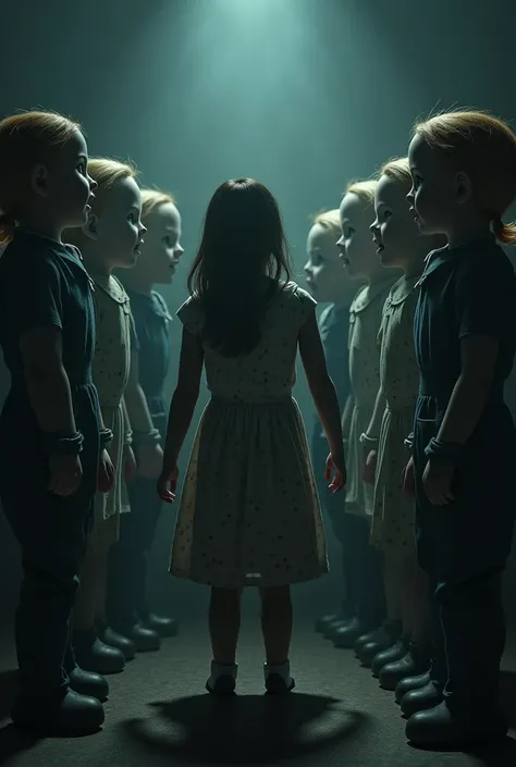 Prompt: "The dolls start chanting in unison, 'Play with us, forevermore!' as Emma screams for help."