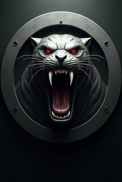 create a seal for a district similar to those in the hunger games written as district of the bloodthirsty and silver and red fangs in the middle