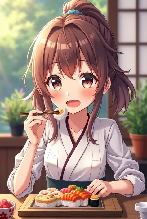 Anime girl eating Sushi 