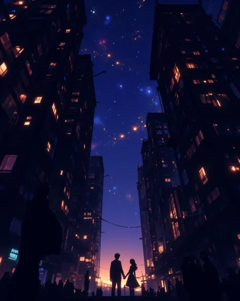 Slipping through the shadows of the buildings, just the two of us will go out tonight. The city lights are dazzling, and they sparkle right up to my heart. I feel your gaze. The silhouettes are rhythmic. I lose track of time and laugh. I'm looking for a ni...