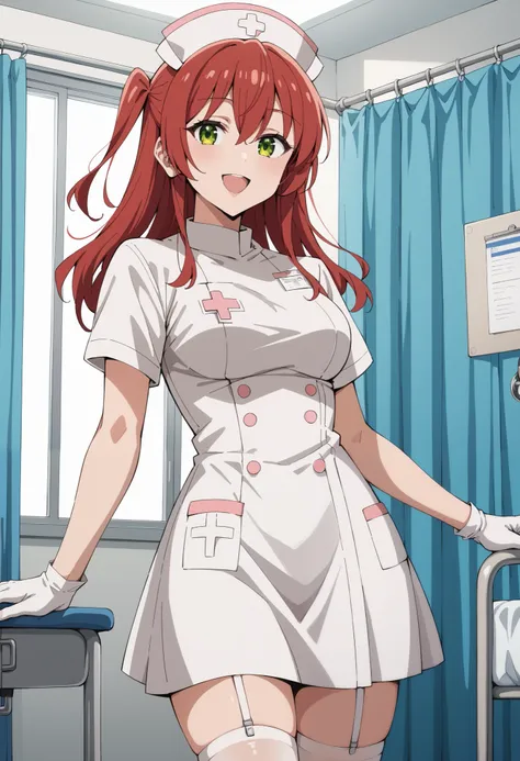 Score_9, score_8_up, score_7_up, source_anime, ikuyo kita, green eyes, hair between eyes, long hair, one side up, red hair, (best quality), (high quality), {masterpiece}, extremely delicate and beautiful, ultra-detailed, beautiful detailed eyes, nurse, nur...