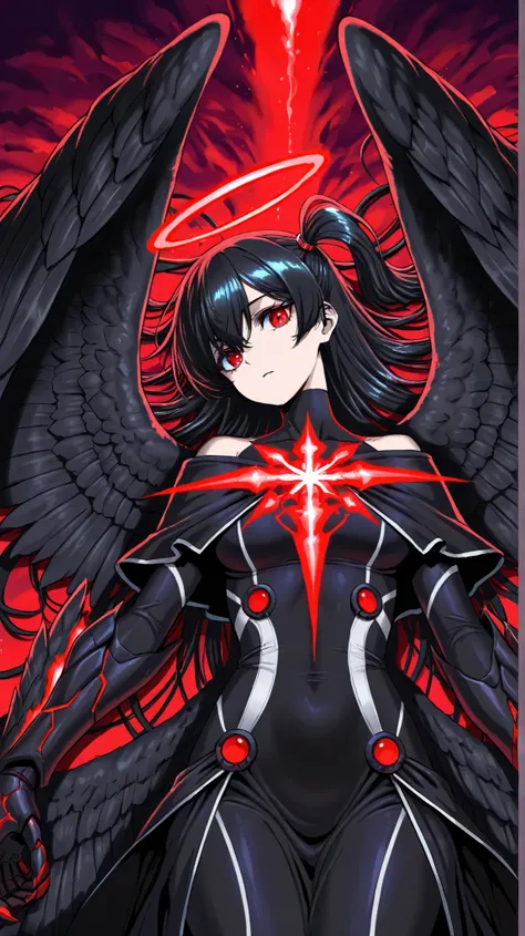 (artist :Suzan Pitt:1.1),(artist :Stewart Cowley:0.8),(artist :Steven Outram:1.1) 
(1girl,character conceptual design,half body),red eyes,(oversize black wings on back:1.3),glowing red fluorescent,giant forearm, 
(Head tilted to one side:1.5)
solo,Top Ligh...