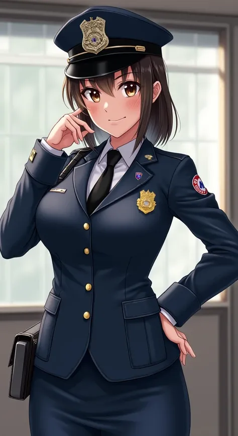 (( best quality)), Female police officer , Japanese Police、Metropolitan Police Department, Tight Skirt  ,(Female police officerは背後から女性に抱きつかれて、 is being touched on the chest:1.8),   standing,   cowboy shooting,Big Breasts,The buttons on my uniform fly and I...