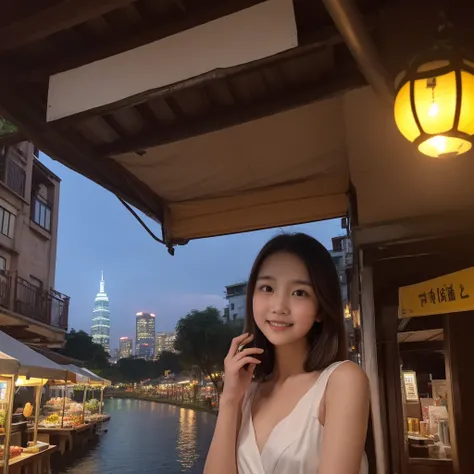 (Genuine, rating_safe, High Res Images , masterpiece, top quality, High Quality , very detailed, detailed information, Sharp details, Sharp Focus, professional lighting , Alone, 1 girl)、(Generate a high-resolution image of a picturesque Taiwanese cityscape...