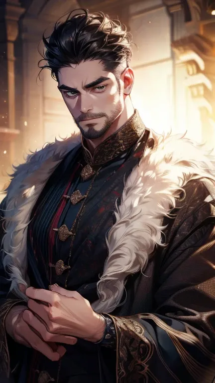 (    best quality,4K,8k,    highres,    masterpiece :1.2),    ultra-detailed    ,(realistic,photorealistic,photo-realistic:1.37),36-year-old man,3 day beard,Beautiful anime,Portraits,strong,Masculine,     with black hair  ,sharp jaw,       mesmerizing eyes...