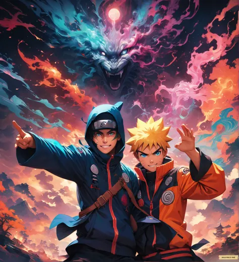 (r,uzumaki naruto),comics『Naruto』character,Focus on boys,Scroll to expand,Use of magic,Fighting Style,Sarcastic smile,Magical Effects,Intricate details,Wide range of colors,artwork,rendering,(masterpiece:1.3),(highest quality:1.4),(Very detailed:1.5),High ...