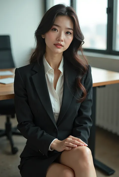 masterpiece, 8k, Photorealistic, beautiful Japanese mature woman, beautiful office worker, detailed face, business suits, pencil skirt, sitting on the floor