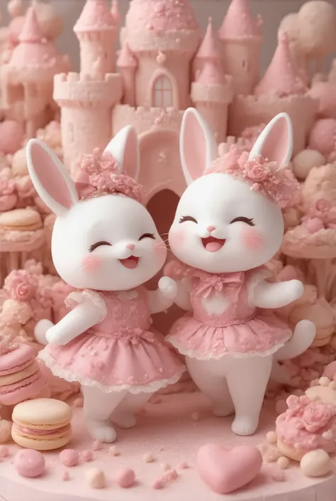 Smiling Rabbit 、Smiling Cat、 popping out 、dance、 cute、 Chocolates、cookie、 candy 、 cake、Macaroons、 ice cream 、A castle made with delicious sweets、 heart、masterpiece、 best quality、 high contrast、 photon mapping、 glitter 、lame、 glitter、gem、 diamond powder 、 h...