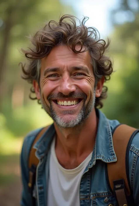 48-year-old natural single Argentinian man with frizzy hair in different fun and relaxed situations ideal for posting on Tinder