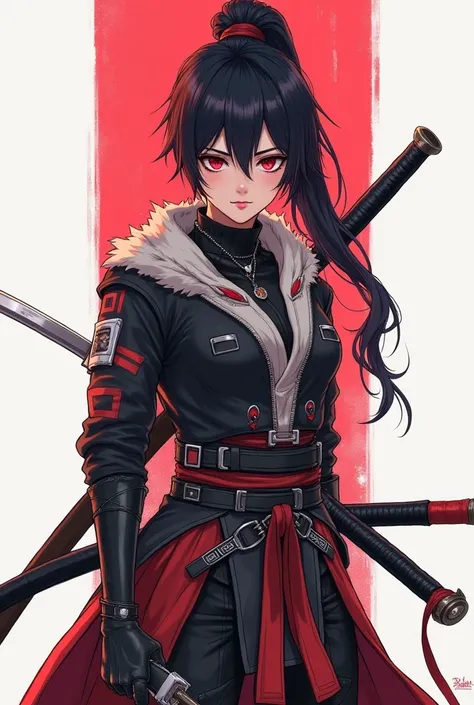 a drawing of a woman with a sword, clean detailed anime art, detailed bushido form smoke, from arknights, red eyes highly detailed, beautiful female assassin, apex legends character, official character illustration, kakashi, detailed anime character art, o...