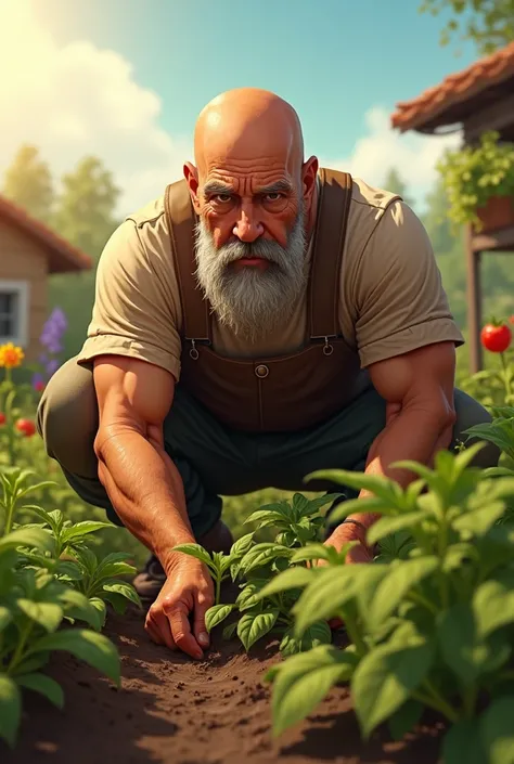 Bald man, Weeding, Your face filled with drops of sweat and the sun is very strong