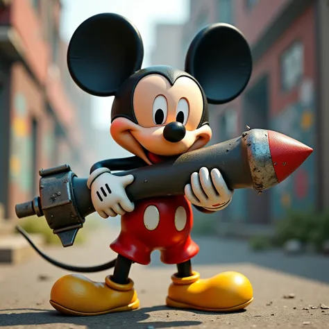 Mikey Mouse de Disney qui ramasse un lance-roquettes.