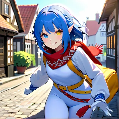 Absurdres, masterpiece, highest quality, very detailed features and textures, alone solo character, anime style, fantasy genre
{{(A 14-years-old blue-haired-elf-girl-heroine:(appearance: pale-skin. short-messy-cobalt-blue-hair. heterochromia-eyes. nice-age...