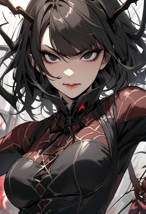 beautiful chin, beautiful, dangerous, devil spider, woman, black hair, black eye