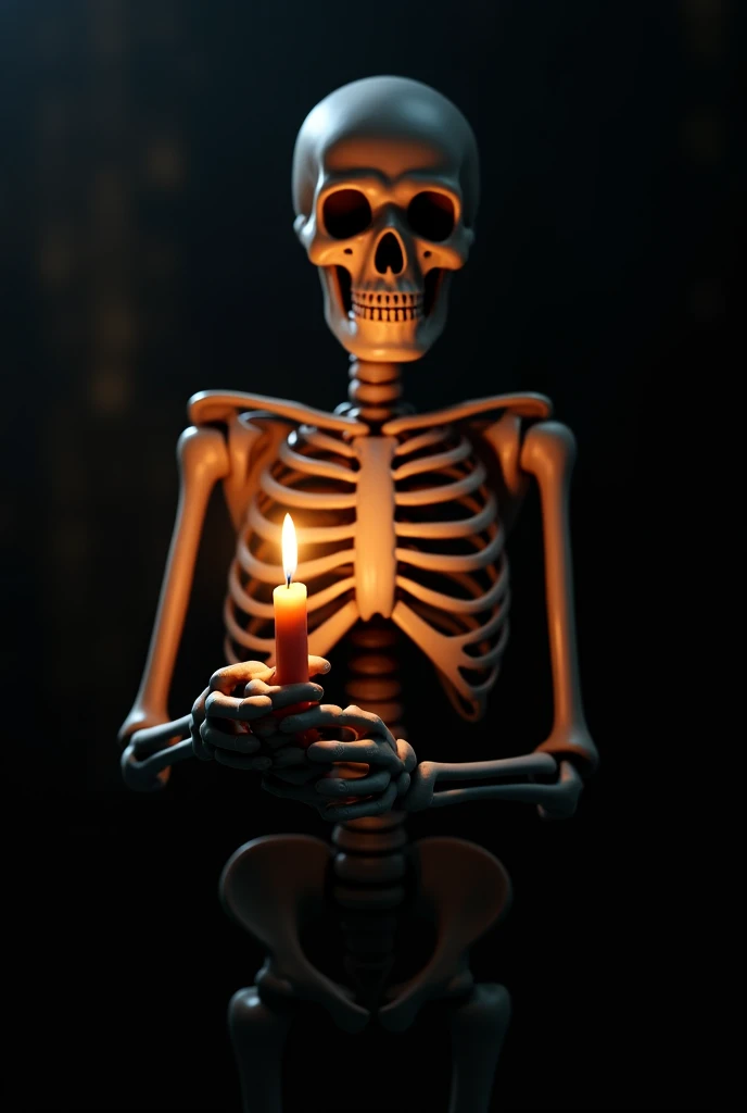 Skeleton holding candle from the front 