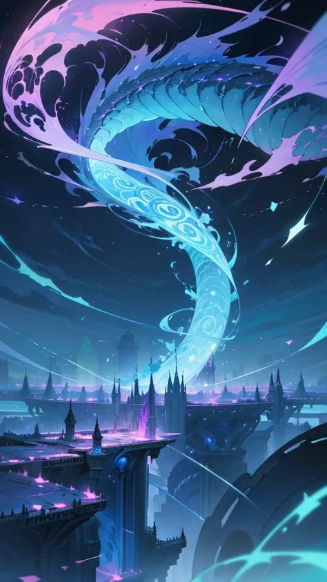 “A colossal floating city suspended in the endless skies, designed as an intricate multi-dimensional labyrinth. The city consists of interconnected floating platforms, spiraling staircases, and delicate bridges that twist in impossible directions. Strange,...