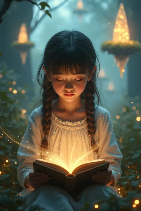  girl reading novel in a magical world 