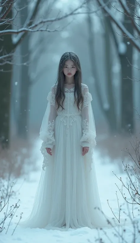 Ghost girl in the winter forest