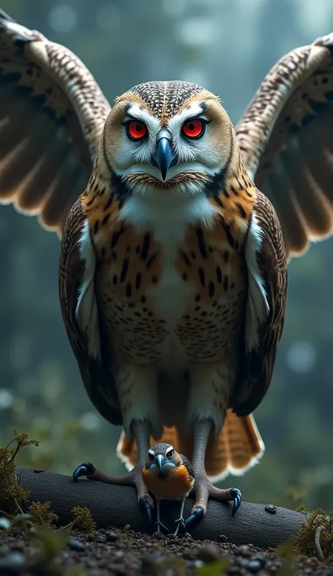 The owl’s eyes flash with disappointment as it calmly raises its wings once more. The eagle transforms back into a small, humble sparrow.
Dramatic + cinematic + full detailed 