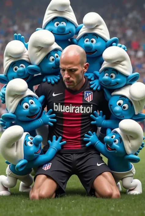 Let the smurfs beat up a black bald Atletico Madrid jersey footballer