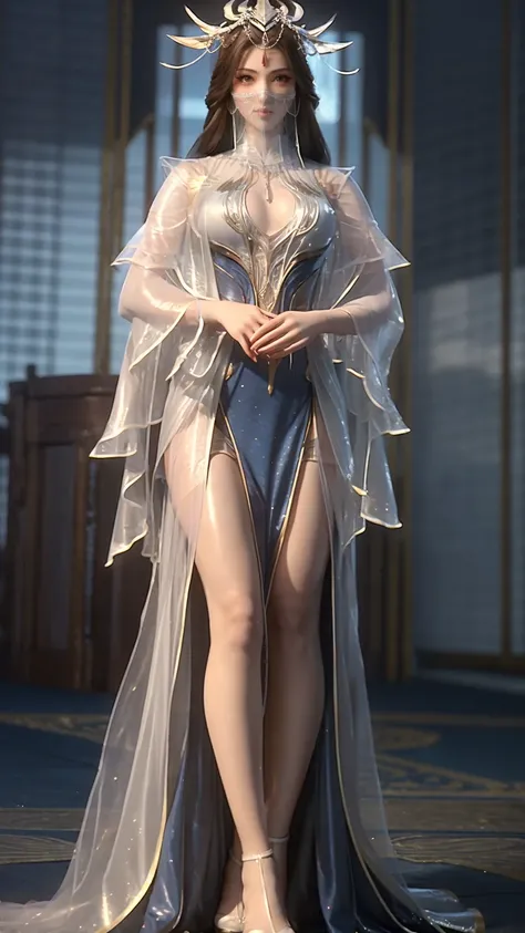 Cartoon sexy and alluring and seductive woman standing on the starry sky like dominant and powerful enchantress or goddess, Water splashes at the knees, glittery celestial sophisticated large ethereal dress, shiny dress，CG Social Trends, Smooth anime CG ar...