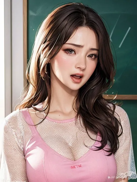 女性 teacher  ,  pink clothes, 
(((masterpiece))), ((  best quality)), (( 複雑な Details)), ((  super realistic realism )), ,  mature women,   mature women,   see through,    high definition   , illustration, 1人の mature women,    perfect hand,   Details,  美しい D...