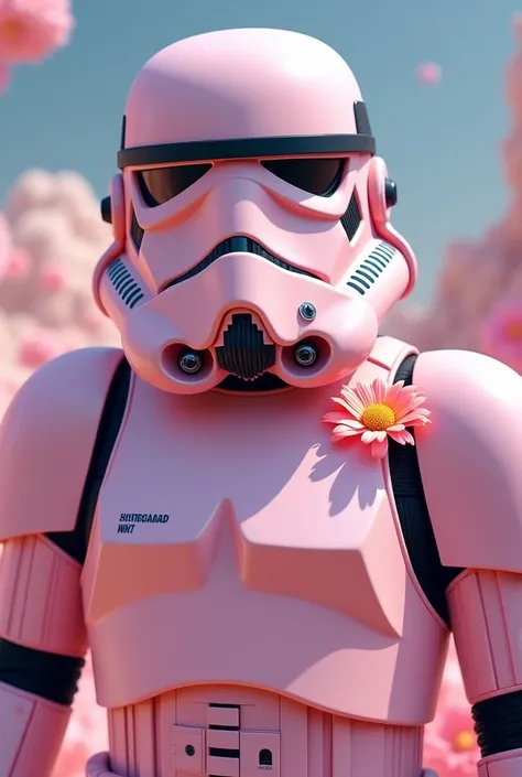 Generate a pink stormtrooper with a little flower