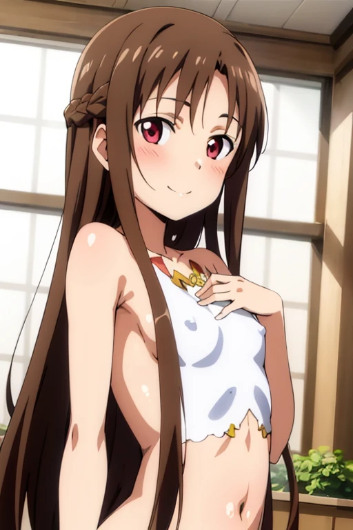 (( best quality)), ((masterpiece)), (be familiar with),  perfect face,  indoor, bedroom,  completely naked,
One woman,  Yukiko Aikina,
開いた口,  ecstatic expression, blush, smile,
 small tits,  flat chest , Young girl,  lori,  s,  girl,
 long hair,  long hair...