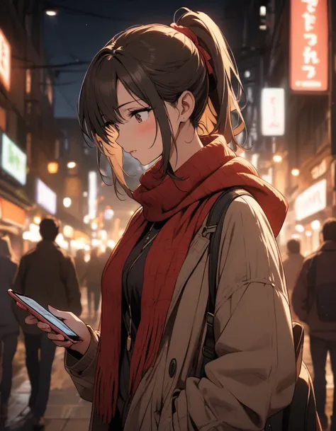 Girl using a smartphone,ponytail,