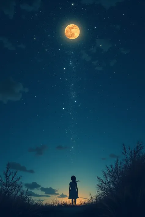 Once upon a time, in a sky full of stars, there was one little star who felt very small. All the other stars were bright and big, shining proudly, but the little star felt invisible.

One night, as the moon rose high and the sky became dark, the little sta...