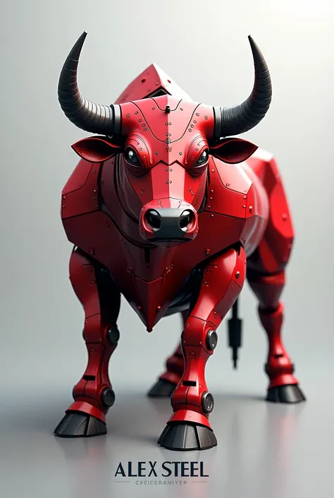 Make me a logo of a machined bull in red that says Alex steel