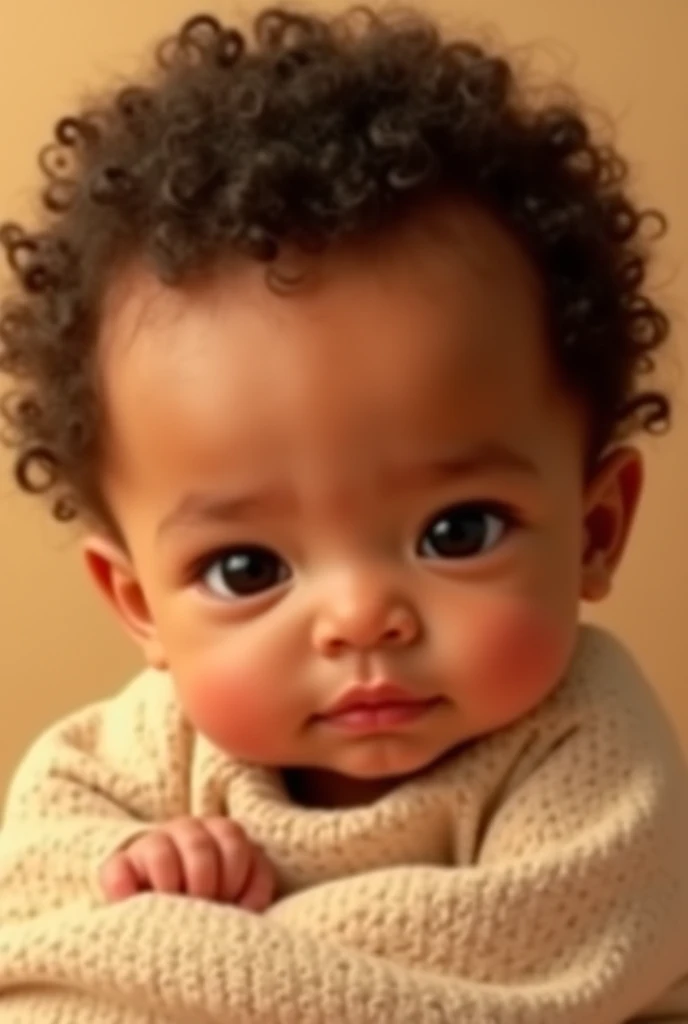 Light-brown-skinned baby with dark eyes short curly hair