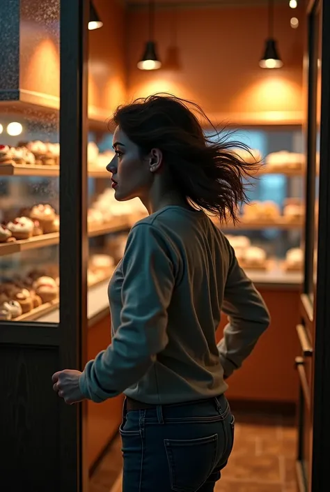 age woman running away from home sleeps inside a cookie store