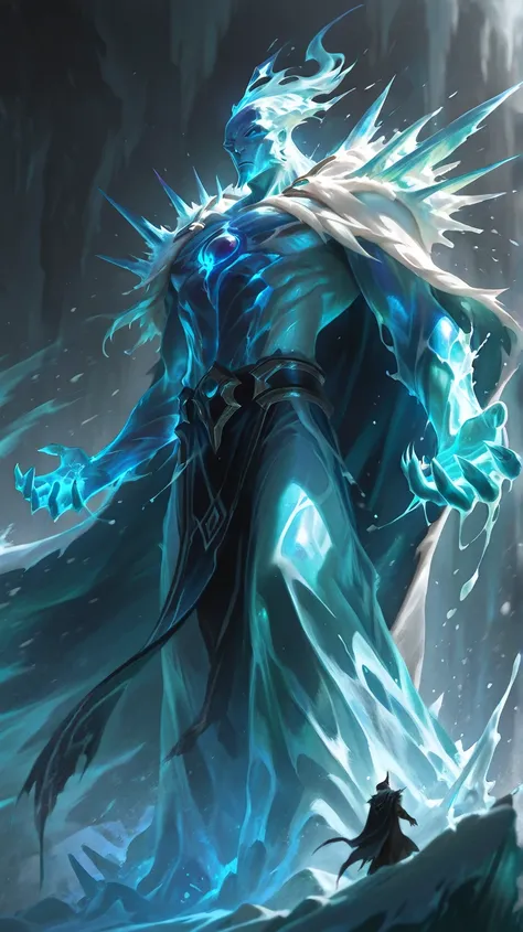 monster, made of ice, male, elemental, cape