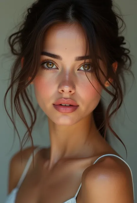 Face of a gorgeous 24 year old woman sexy brunette with brown eyes, very very realistic and with a clear face