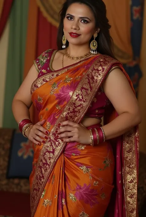 Big breast chubby Indian wife in sexy saree