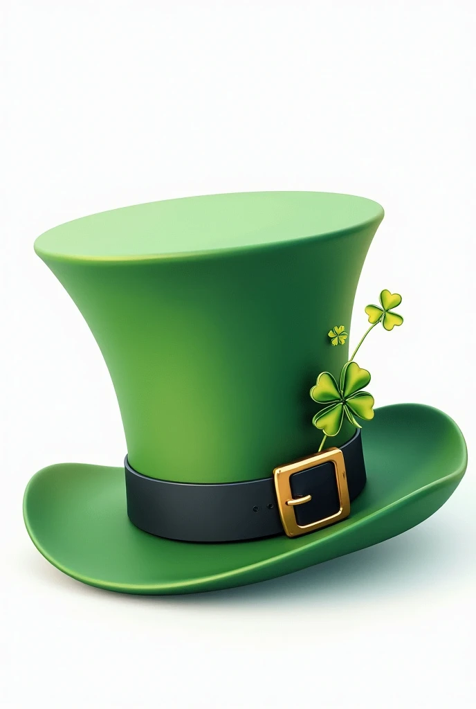 high quality, 8K Ultra HD, A beautiful High-quality, watercolor 3d colorful  A vibrant, AA large green top hat adorned with two three-leaf clovers on the side and a black belt with a gold buckle. The hat has a smooth, shiny texture and a wide brim" Clipart...